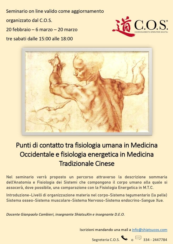 Punti di contatto tra fisiologia umana in Medicina Occidentale e fisiologia energetica in Medicina Tradizionale Cinese – primo modulo